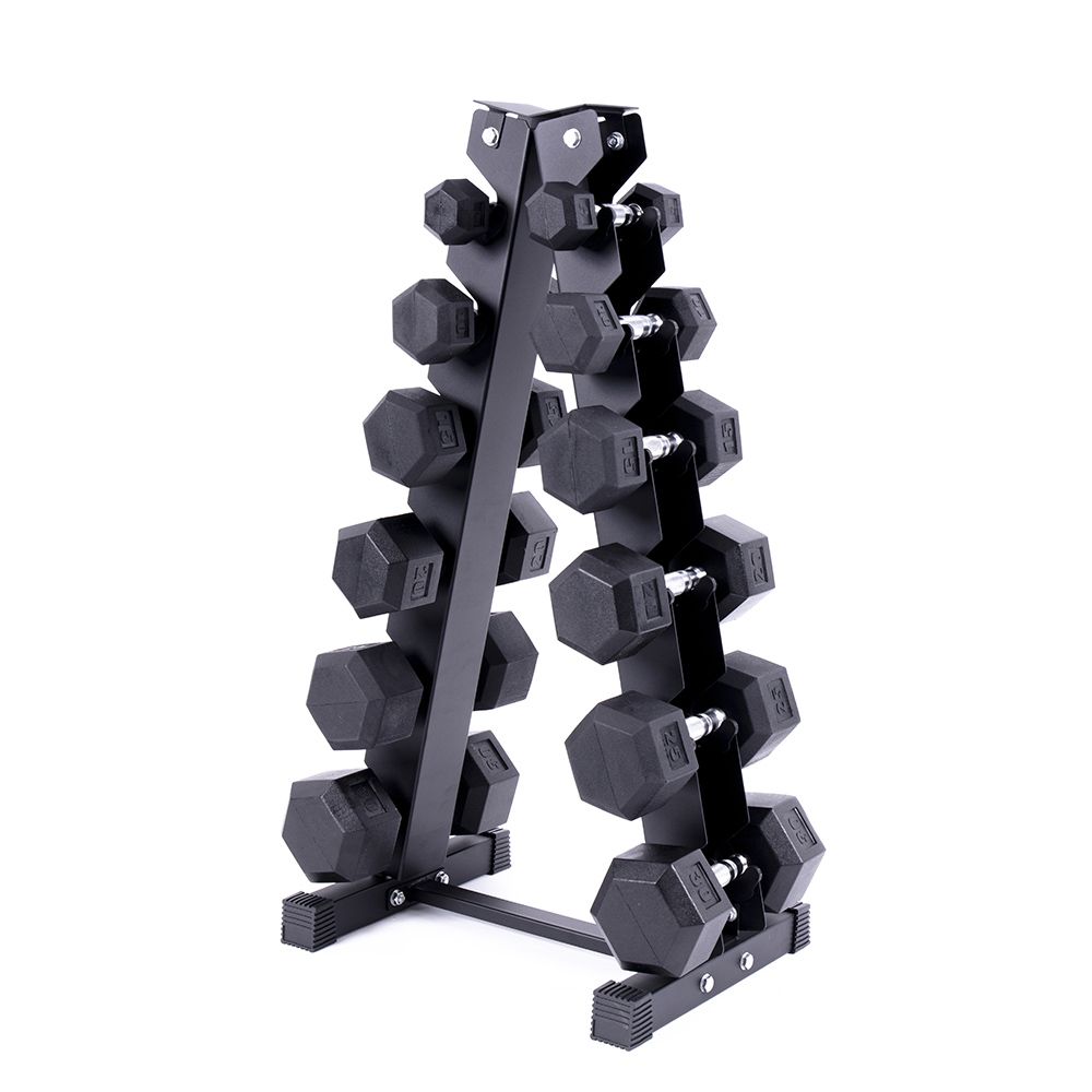 5-30Lbs  Rubber Dumbbell Set with A-Frame Stand