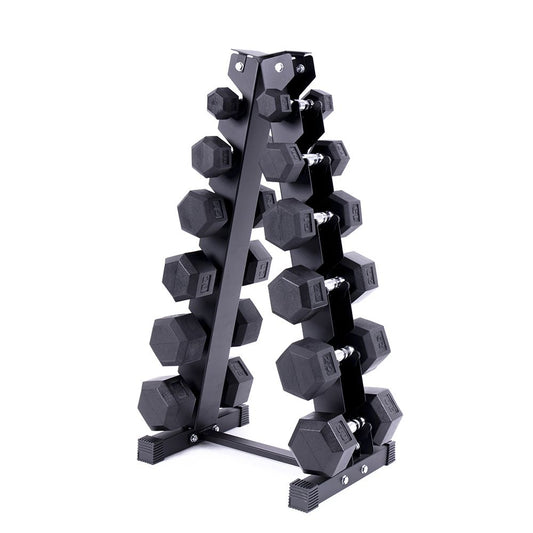 5-30Lbs  Rubber Dumbbell Set with A-Frame Stand